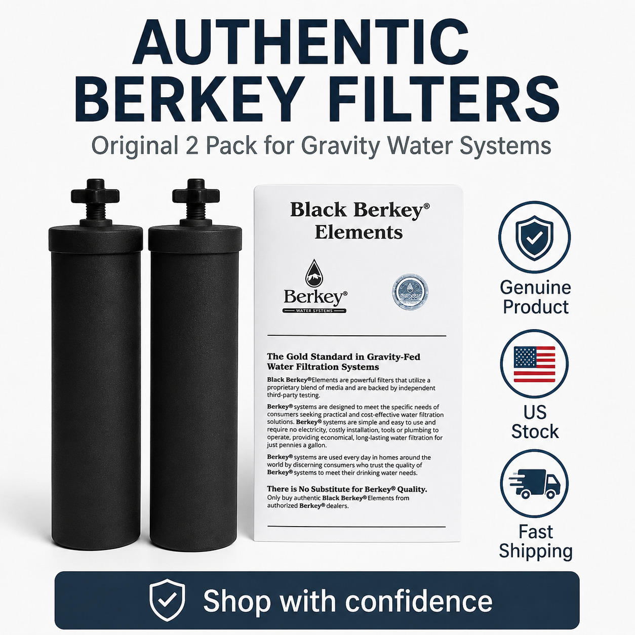 Genuine Black Berkey® Elements 2 Pack Replacement Filters for Gravity Systems
