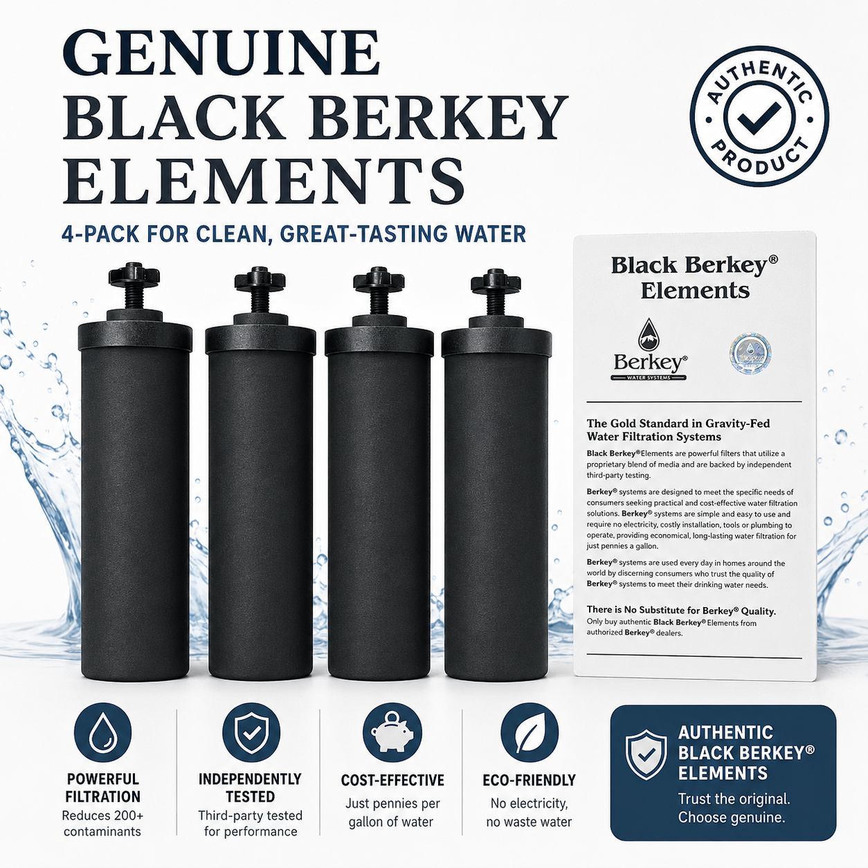 Genuine Black Berkey® Elements 4 Pack Replacement Filters for Gravity Systems