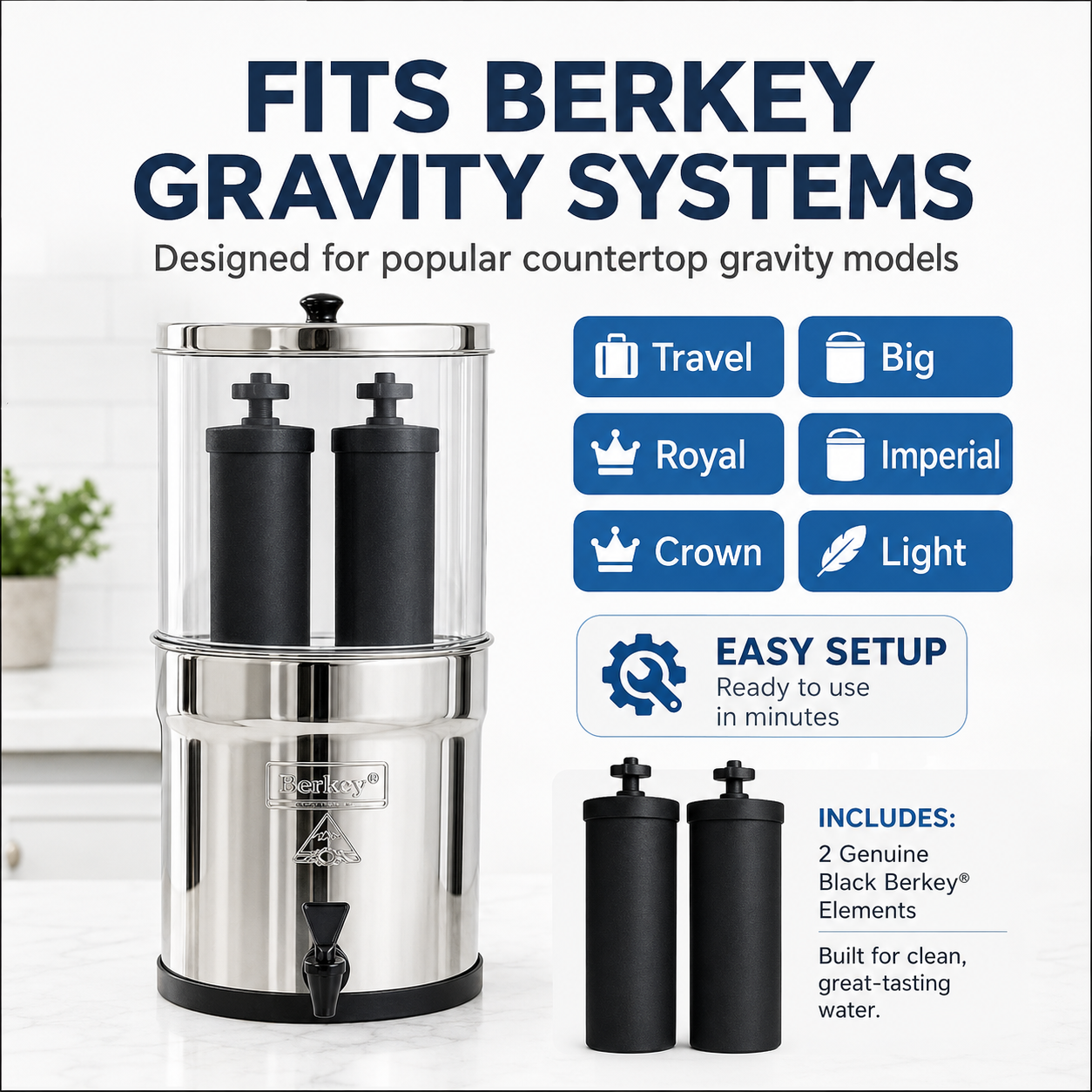 Genuine Black Berkey® Elements 2 Pack Replacement Filters for Gravity Systems