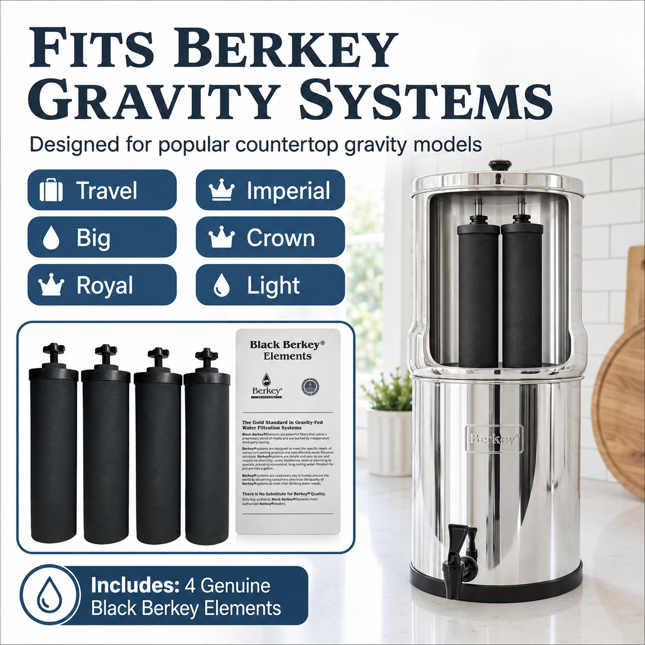 Genuine Black Berkey® Elements 4 Pack Replacement Filters for Gravity Systems