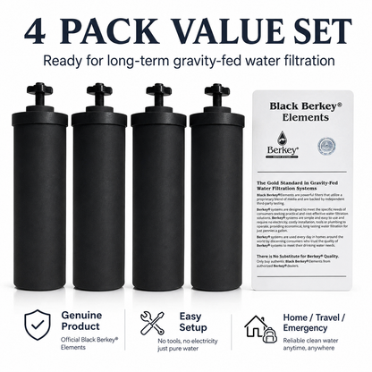 Genuine Black Berkey® Elements 4 Pack Replacement Filters for Gravity Systems